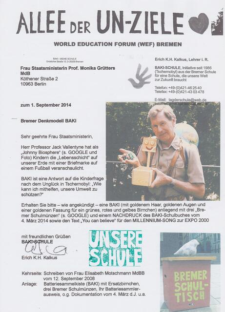 BAKI-Brief an Frau Staatsministerin Prof. Monika Grütters MdB vom 1. September 2014