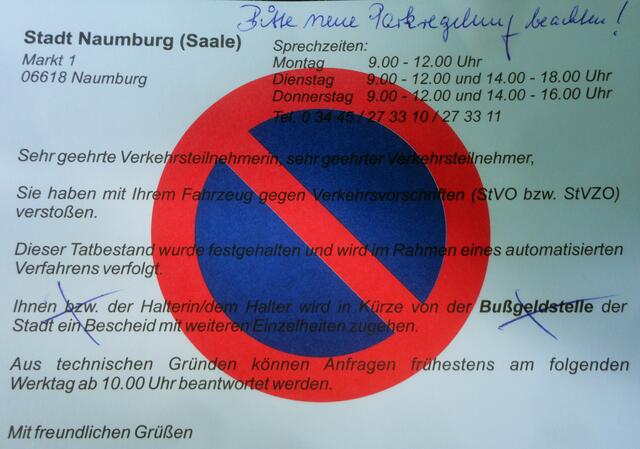 Der Schmuckzettel vom Ordnungsamt