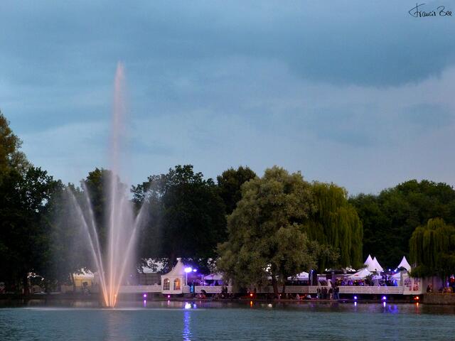 Maschseespringbrunnen im bunten Lichterschein
