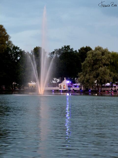 Maschseespringbrunnen im bunten Lichterschein