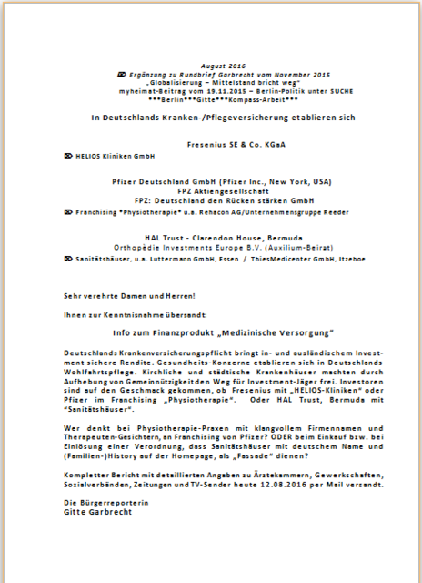 Finanzprodukt *Deutschlands Krankenversicherung* - Kleinschrift zum Druck