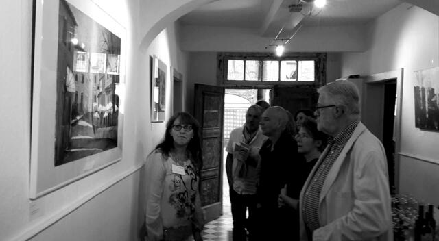 Simone Brand Sarstedt berichtet den interessierten Zuschauern von ihrer Arbeit - Impressionen der Ausstellung "KUNSTVERNETZT" 2016 im Kunsthaus Nordstemmen