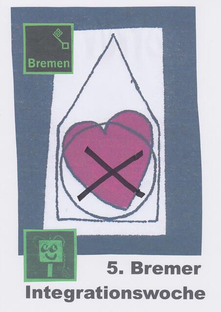 BAKI-Logo zur 5. Bremer Integrationswoche: "Runder Schultisch zur AGENDA 2030" in einem "Haus mit Herz"; das Kreuz soll an die Stelle auf dem Bremer Marktplatz erinnern, an der am 10. Mai 2006 die "Allee der UN-Ziele" eröffnet wurde von Herrn Bürgermeister Jens Böhrnsen und anderen Verantwortlichen für alle, die mithelfen wollten, "diese Welt für alle lebenswerter zu machen".