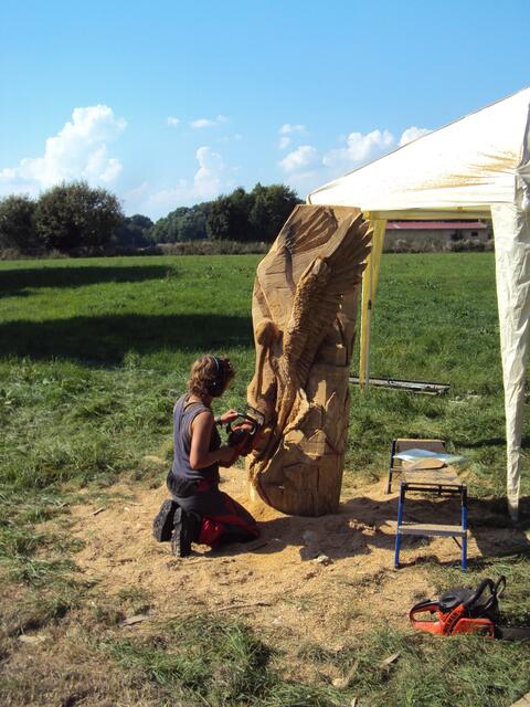 Künstlerin mit der Motorsäge