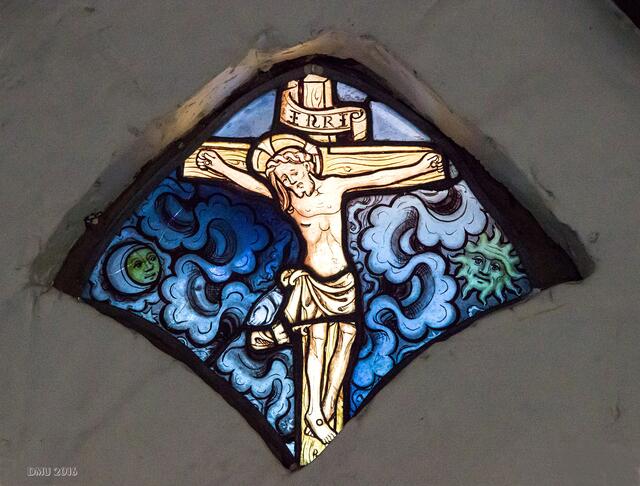 Chorbild, die älteste und wertvollste Glasmalerei in der Otzer Kapelle.
