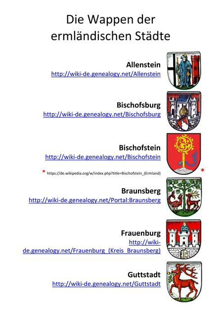 Wappen der ermländischen Städte I