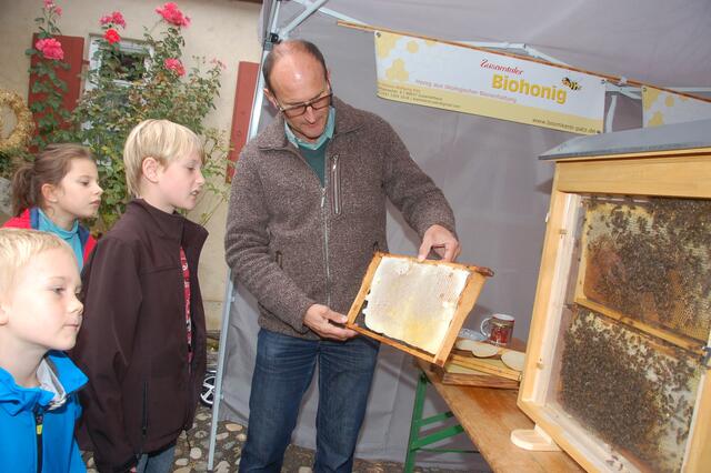 Wolfgang Patz aus Zusamaltheim hatte mit einem Bienenvolk die fleißigsten Erntehelfer der Natur überhaupt mitgebracht.