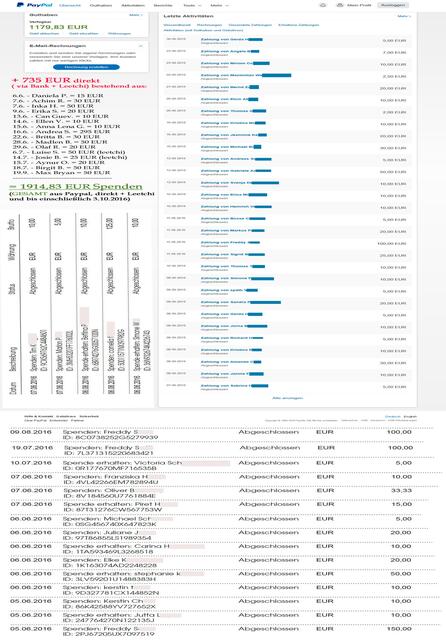 Im Juni gestartet - sind fast 2000 EUR zusammengekommen. Das Meiste via Paypal.