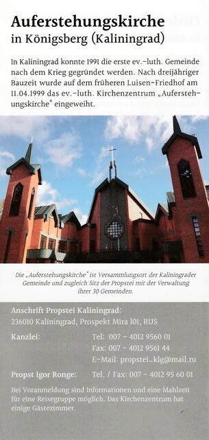 Auferstehungskirche Königsberg. Faltblatt der GeO http://www.gemeinschaft-ev-ostpreussen.de/ | Foto: wie vor