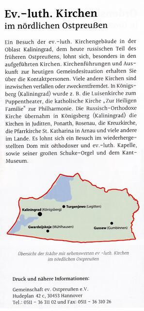 Kirchen im nördlichen Ostpreußen - heute. Faltblatt der GeO http://www.gemeinschaft-ev-ostpreussen.de/ | Foto: wie vor
