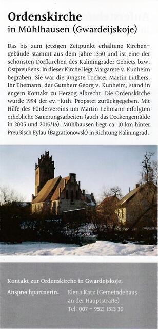 Ordenskirche Mühlhausen. Faltblatt der GeO http://www.gemeinschaft-ev-ostpreussen.de/ | Foto: wie vor