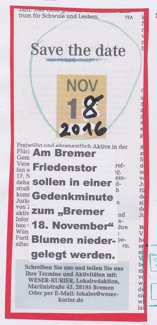 Bremen, save the date: 18. November 2016!