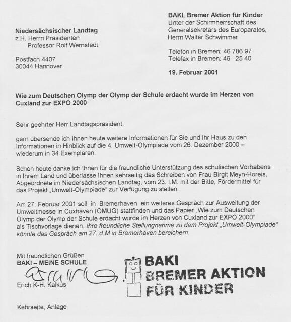 BAKI-Information für den Niedersächsichen Landtag vom 19. Februar 2001, Seite 12