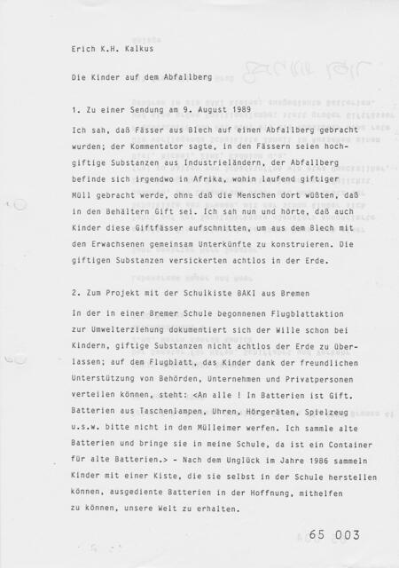 Erich K.H. Kalkus, Die Kinder auf dem Abfallberg