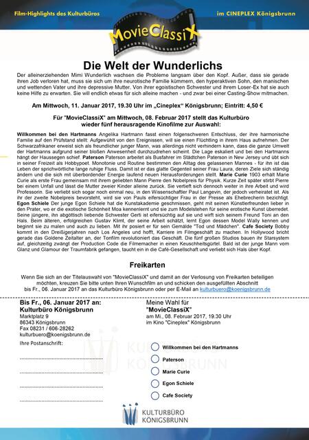 Ihre Chance Freikarten zu gewinnen. Jetzt ausfüllen und mitbestimmen welcher Film gespielt wird.