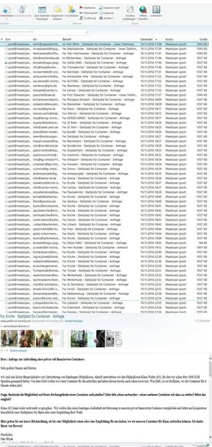 "Bedauerlicherweise können wir jedoch hinsichtlich einer Containeraufstellung auf unserem Gelände keine Hilfestellung leisten", weil das Gelände sei "komplett umzäunt und in den kommenden Monaten mit einer Vielzahl unterschiedlicher Messen bis in die letzten Ecken sehr stark frequentiert" und aus Sicherheitsgründen dürften sich auch "keine am Auf - oder Abbau unbeteiligten Personen auf dem Gelände aufhalten" - so die Begründung.