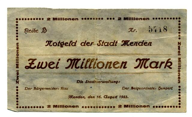 Notgeld der Stadt Menden 1923