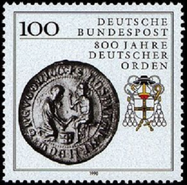 • 800 Jahre Deutscher Orden > [Deutsche Briefmarke 800 Jahre deutscher Orden 1990, Nennwert: 1,00 DM] > https://commons.wikimedia.org/wiki/File:Deut._Briefmarke_1,00_%E2%82%AC_800_Jahre_Deutscher_Orden.png?uselang=de > https://upload.wikimedia.org/wikipedia/commons/7/79/Deut._Briefmarke_1%2C00_%E2%82%AC_800_Jahre_Deutscher_Orden.png | Foto: wie vor