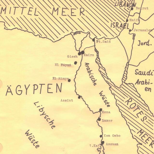 Von Alexandria am Mittelmeer bis nach Nubien erstreckte sich das ägyptische Reich. (eigene Zeichnung)