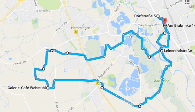 Auch eine andere Radtour führte am Wiesendachhaus vorbei: Online-Karte der 25-km-Sonntags-Radtour am Sonntag., 5. März 2017. Veranstalter: http://www.ADFC-Langenhagen.de
