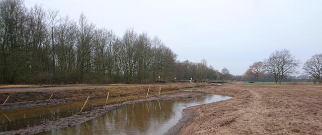 Eingelagerte Barrieren gestalten ein neues Flussbett.