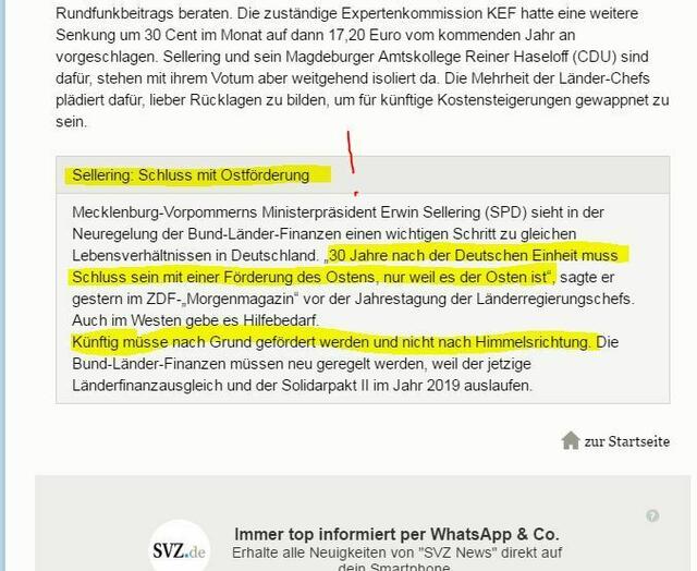 MP Sellering möchte keine Ostförderung mehr (SPD)