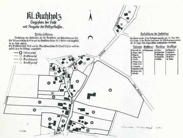 Historisches Museum, Zeichnung Siedentopf: Lageplan der Klein-Buchholzer Höfe nach dem Rezess von 1856.