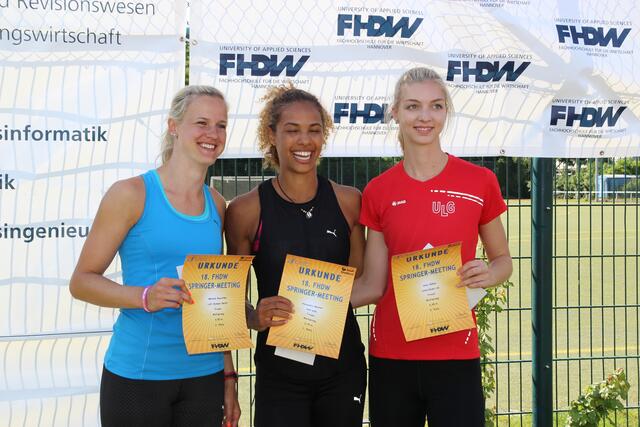 Die besten Weitspringerinnen: Melanie Bauschke (2.) Alexandra Wester (1.) und Anna Bühler (3.) (v.l.n.r.) | Foto: Hubert Lödding