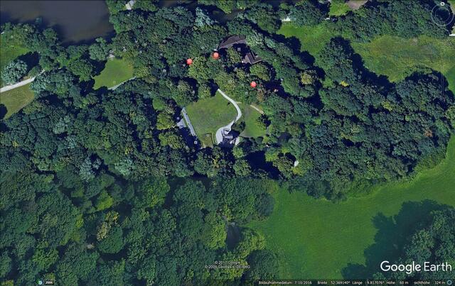 Blick auf Hermann-Löns-Park mit Mühle via Google Earth