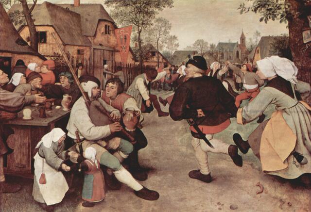 Gemälde "Bauerntanz" 16. Jahrhundert (Löffel steckt am Hut!)