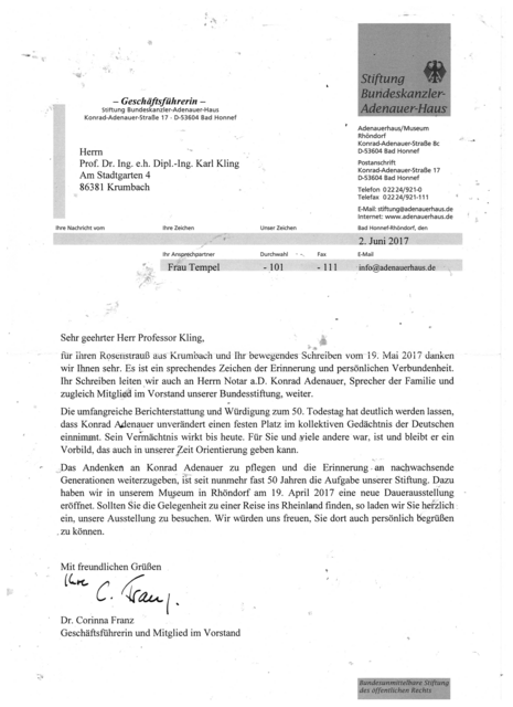 Originalbrief der Geschäftsführerin Dr. Corinna Franz | Foto: Karl Kling