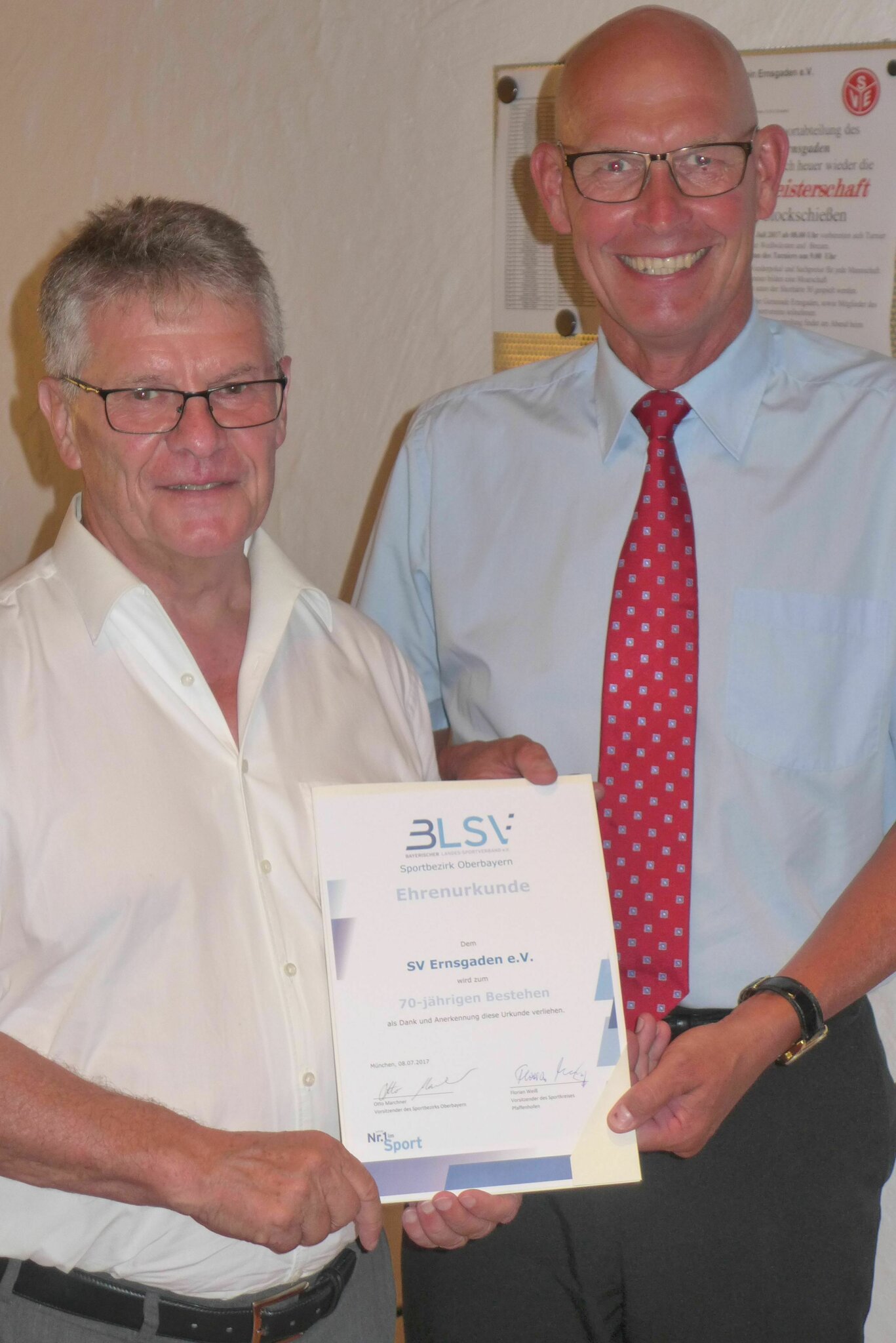 BLSV gratuliert SV Ernsgaden zum 70-jährigen Vereinsjubiläum - Pfaffenhofen