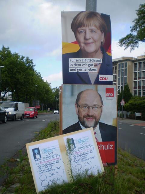 Bremer Aktion für Kinder am Internationalen Tag der Jugend am 12. August 2017 (BAKI-STIMMZETTEL für Dr. Angela Merkel und Martin Schulz)
