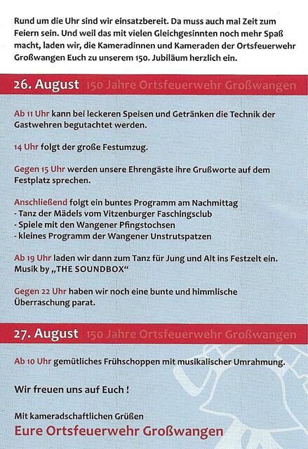 150 Jahre FFW Wangen im August 2017 !