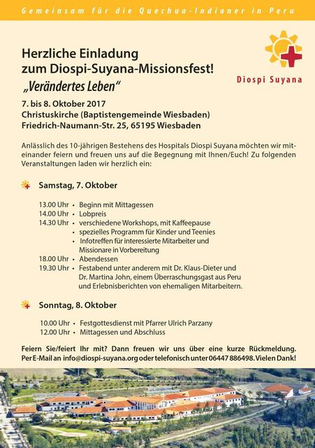 Diospi-Suyana-Missionsfest! „Verändertes Leben“: 7. bis 8. Oktober 2017 in Wiesbaden: zum Vergrößern obiges Bild bitte anklicken | Foto: © Diospi Suyana
