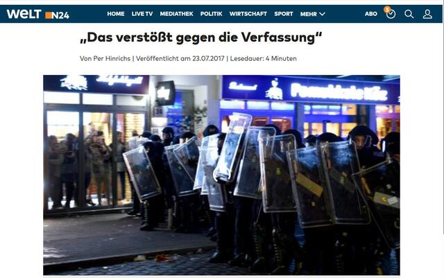 Bericht in der WELT vom 23.7.2017 - G20 Sicherheitskonzept war verfassungswidrig