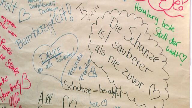 Galgenhumor der Anwohner: "Die Schanze ist sauberer als zuvor " (Foto: Max Bryan)