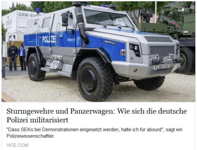 Das vielleicht wahre Motiv der Zurückhaltung vom 7. Juli? Neue Sturmgewehre und Panzerwagen für die Polizei - ein Mob wie der vom 7. Juli kommt da gerade recht, um zu zeigen, wie notwendig diese Aufrüstung ist ...