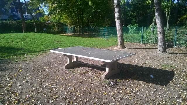 Auf dieser Tischtennisplatte saßen Julia und Sahra..Bettina von Arnim Gymnasium , Dormagen