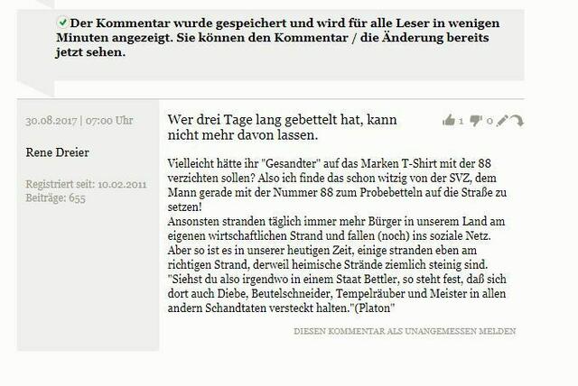 dann den Kommentar dazu. der Kommi war keine 2 Minuten online.
