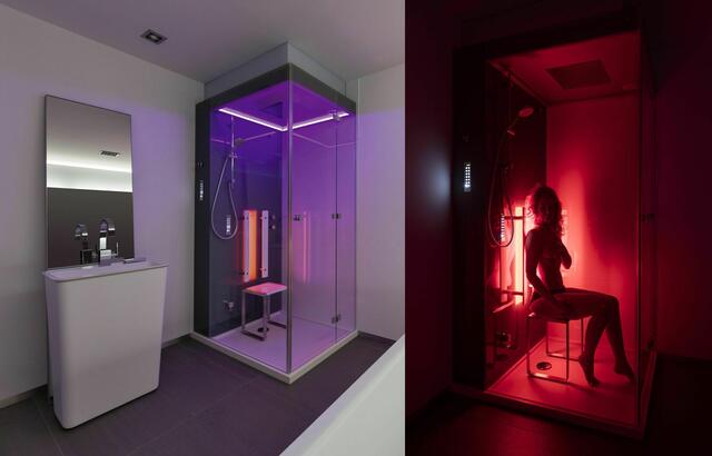 Aus der Dusche wird ein Dampfbad, das Dusche, Dampfbad, Infrarotkabine und Sole-Funktion in einem Produkt vereint. | Foto: Repabad