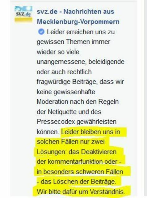 Fragwürdige Beiträge, meint die SVZ ,möglichweise ihre Artikel?