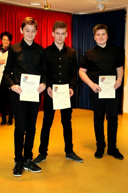 Lukas Retsch, Sebastian Schweiger und Tizian Warisch wurden mit 92 Punkten bewertet und erhielten den Titel Bezirkssieger in ihrer Kategorie.