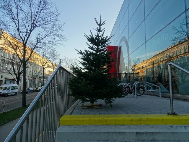 Zweite Station: Vor unserem Supermarkt.