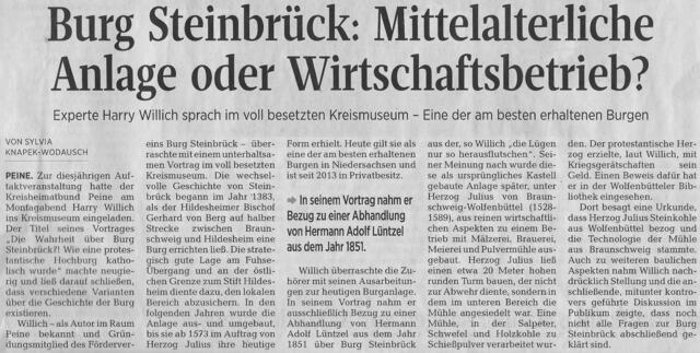 Ausschnitt aus Peiner Allgemeine Zeitung vom 18.01.2018