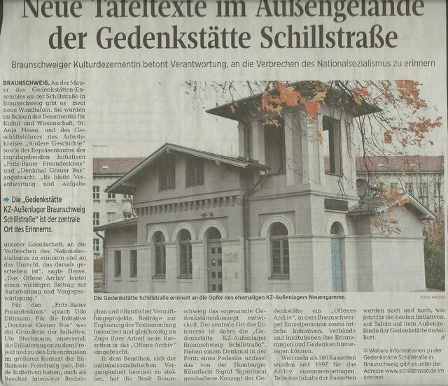 Gedenkstätte Schillstraße, Peiner Allgemeine Zeitung vom 31.01.2018