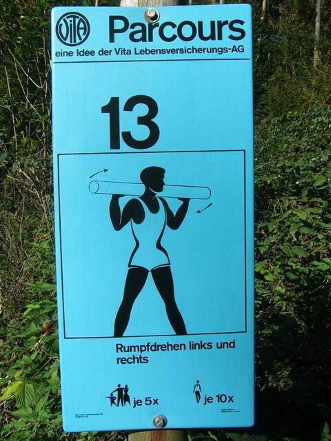 Schild zur Übungsstation 13 (Waldsportpfad Ronshausen am 03.10.2014)