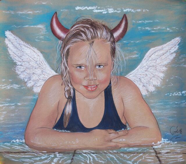 2902  P 4267  Lara, 85 X 76 cm, Kreide, Kohle, Deckfarben, Augsburg, 23.1.2018