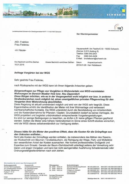 Hier die Antwort der Stadt durch Herrn Nottebaum