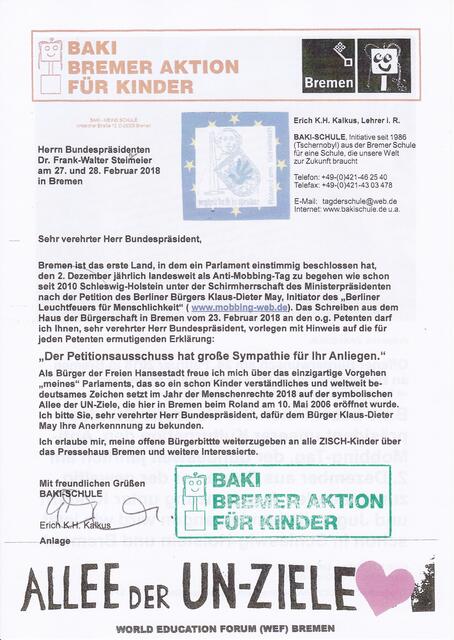 Seite 2 meiner "Wunschvorlage" für Bundespräsident Dr. Frank-Walter Steinmeier in Bremen am 27. und 28. Februar 2018